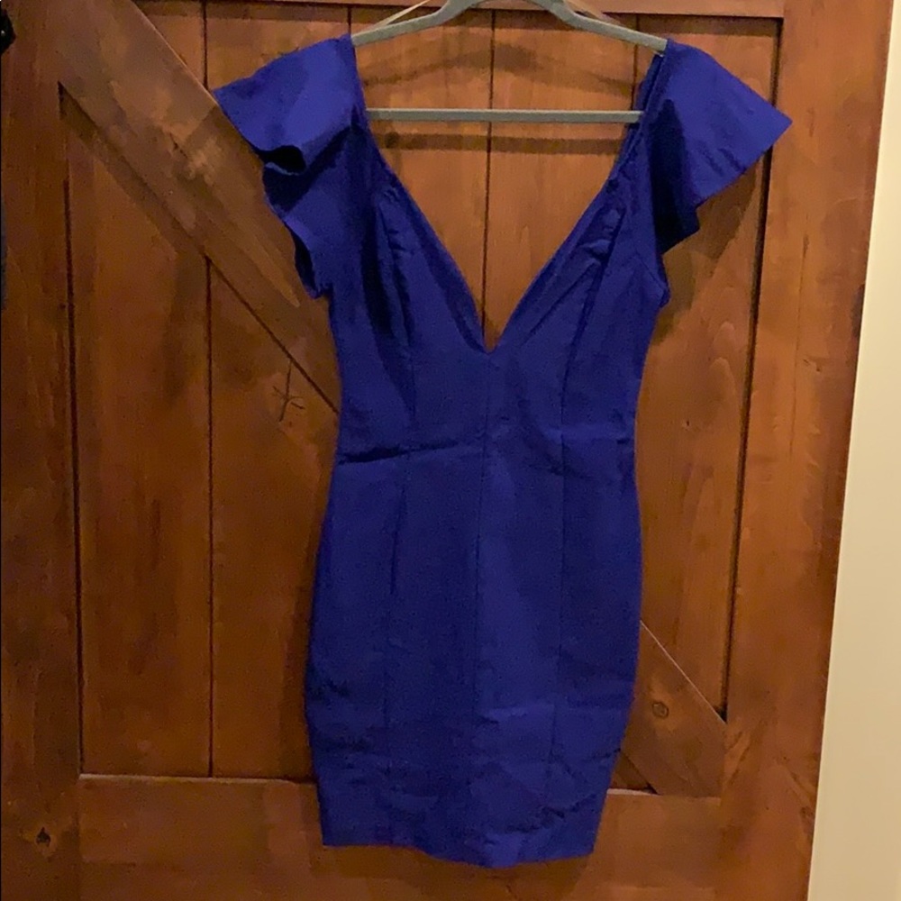 Deep V Bodycon Dress with Flowey Cap Sleeves